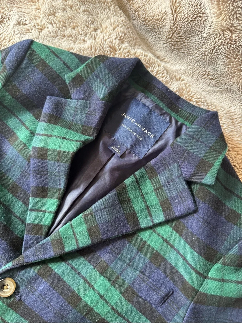 Janie and Jack The Tartan Blazer Green & Navy Plaid Kids Blazer